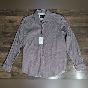 Robert Graham Luther Dress Shirt Men XL Burgundy Stripe Button Long Sleeve NWT